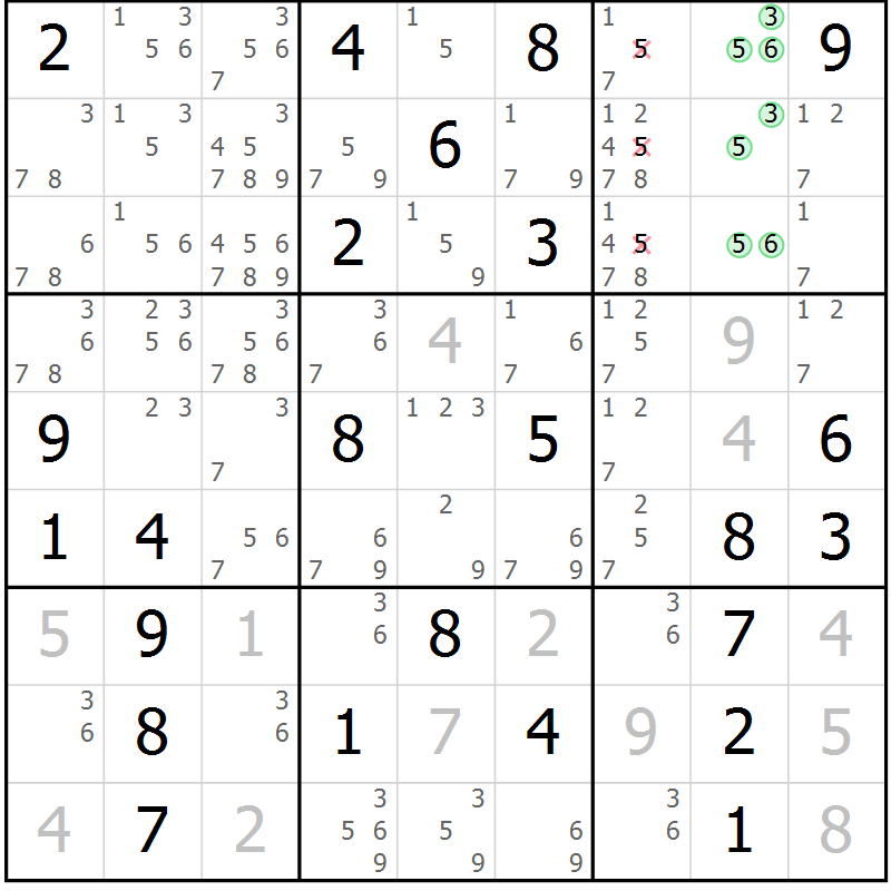 Position des candidats pour la solution de la Gr 73 page 76 du magazine de sudoku Virtuose n° 118