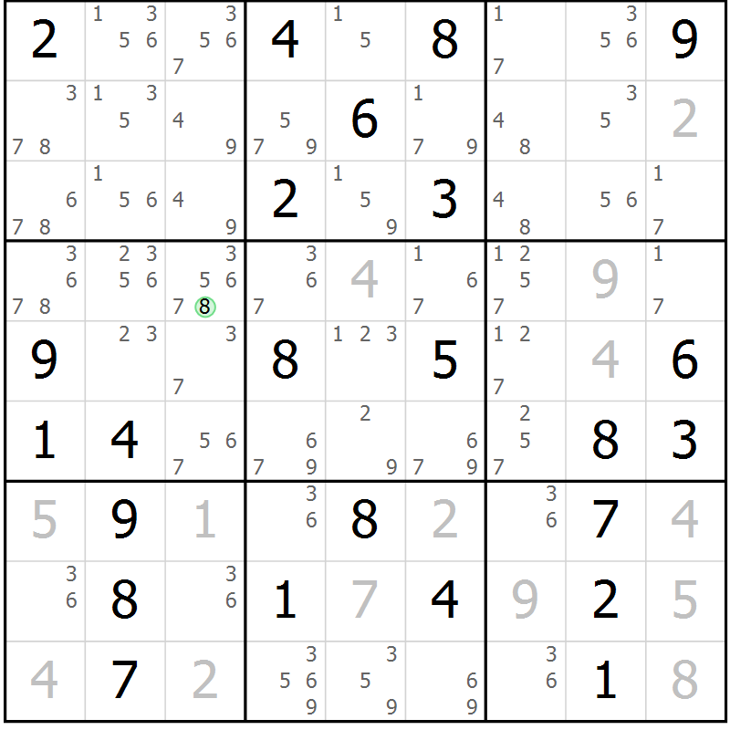 Position des candidats pour la solution de la Gr 73 page 76 du magazine de sudoku Virtuose n° 118