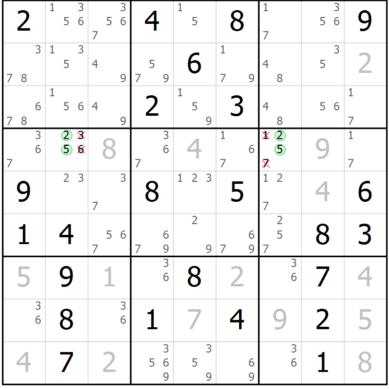 Position des candidats pour la solution de la Gr 73 page 76 du magazine de sudoku Virtuose n° 118