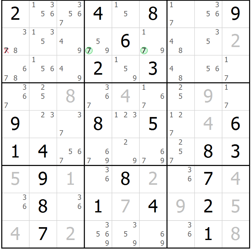 Position des candidats pour la solution de la Gr 73 page 76 du magazine de sudoku Virtuose n° 118