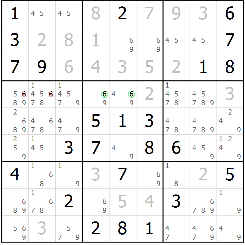 Position des candidats pour la solution de la Gr 74 page 77 du magazine de sudoku Virtuose n° 118