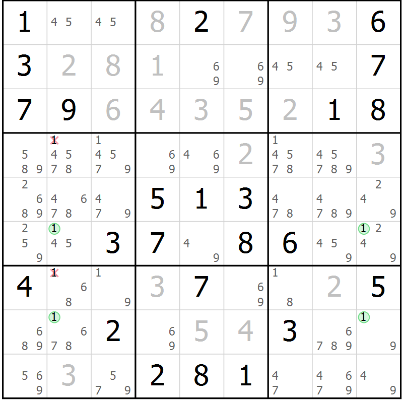 Position des candidats pour la solution de la Gr 74 page 77 du magazine de sudoku Virtuose n° 118