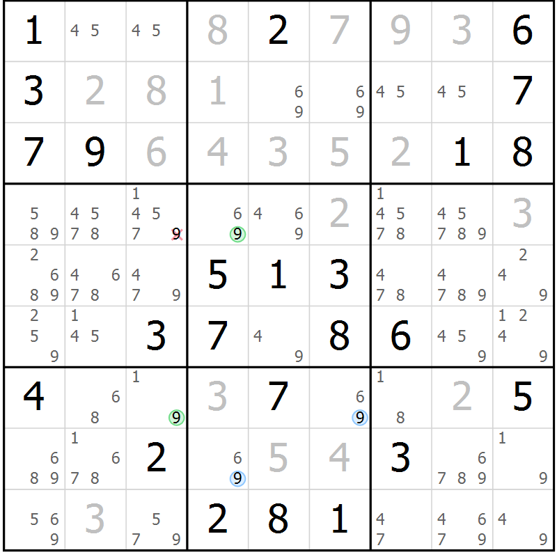 Position des candidats pour la solution de la Gr 74 page 77 du magazine de sudoku Virtuose n° 118