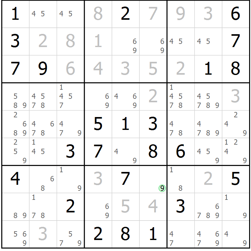 Position des candidats pour la solution de la Gr 74 page 77 du magazine de sudoku Virtuose n° 118