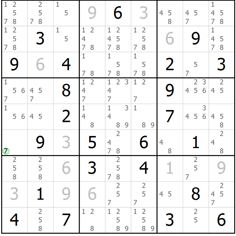 Position des candidats pour la solution de la Gr 75 page 78 du magazine de sudoku Virtuose n° 118