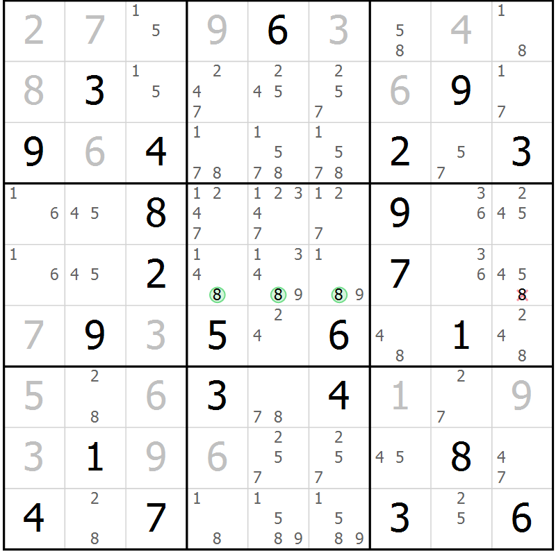 Position des candidats pour la solution de la Gr 75 page 78 du magazine de sudoku Virtuose n° 118