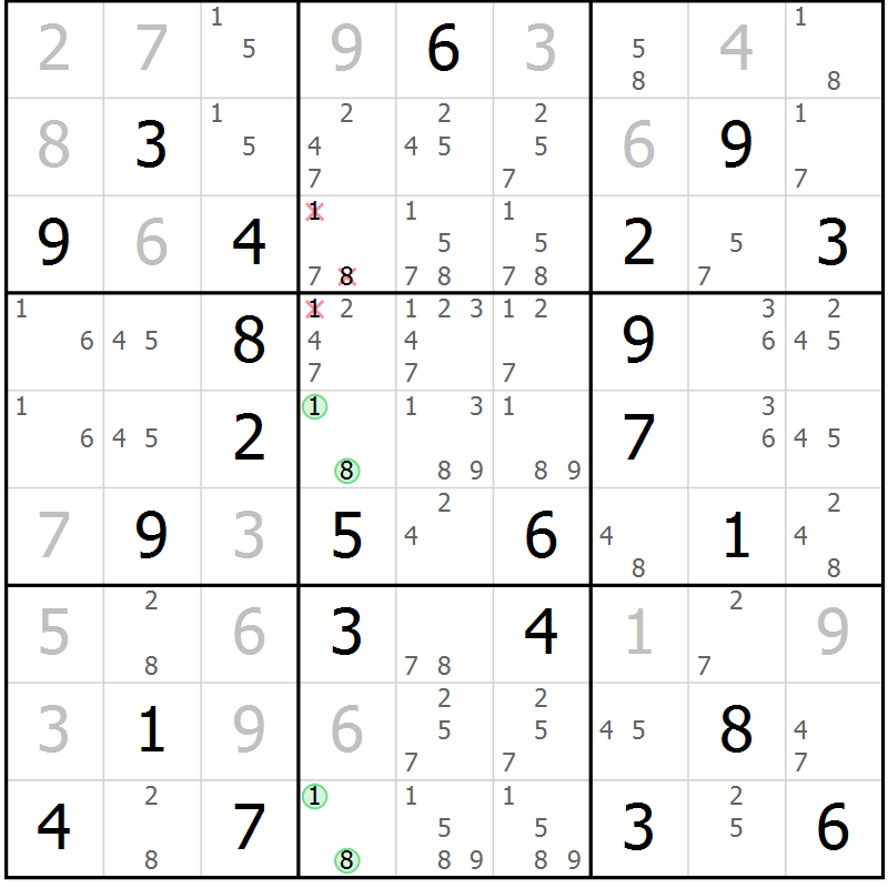 Position des candidats pour la solution de la Gr 75 page 78 du magazine de sudoku Virtuose n° 118