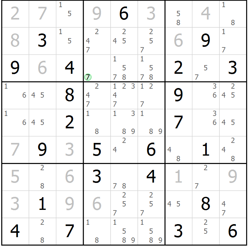 Position des candidats pour la solution de la Gr 75 page 78 du magazine de sudoku Virtuose n° 118
