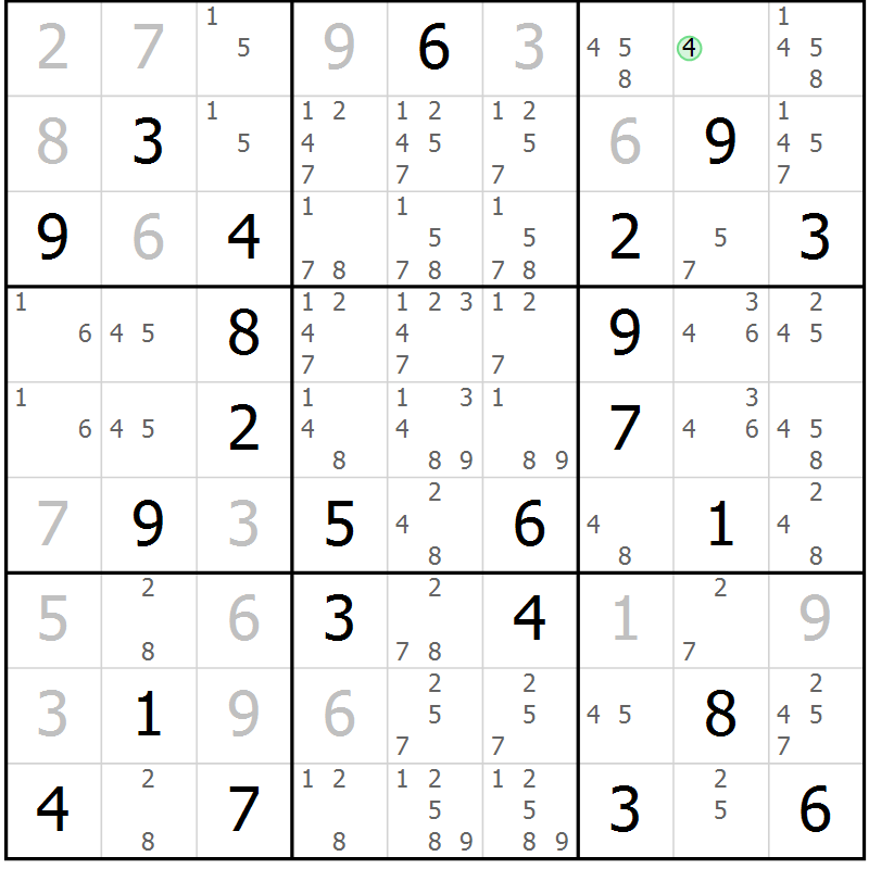 Position des candidats pour la solution de la Gr 75 page 78 du magazine de sudoku Virtuose n° 118