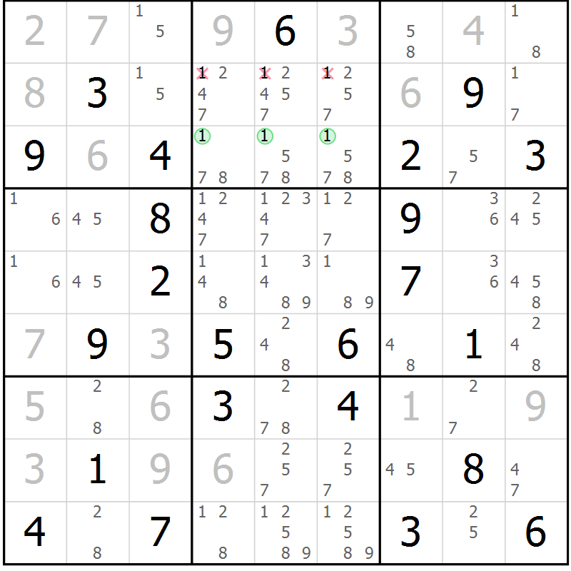 Position des candidats pour la solution de la Gr 75 page 78 du magazine de sudoku Virtuose n° 118