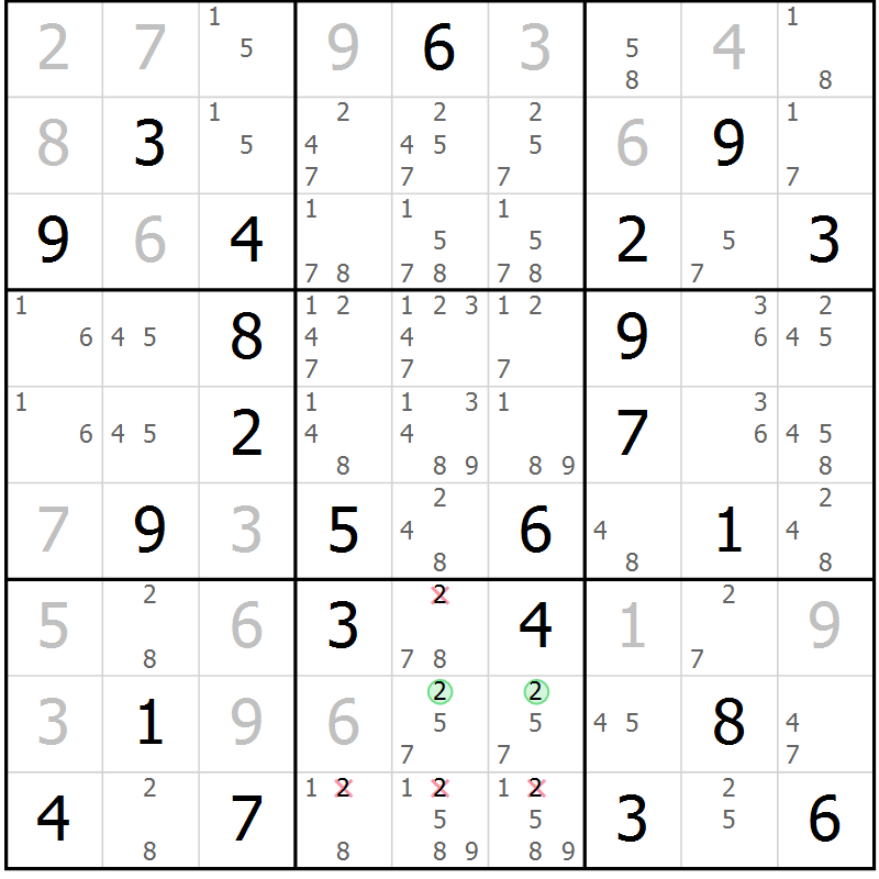 Position des candidats pour la solution de la Gr 75 page 78 du magazine de sudoku Virtuose n° 118