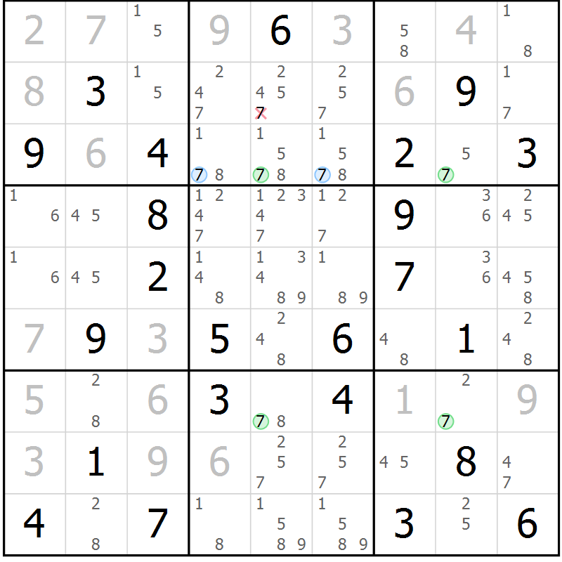Position des candidats pour la solution de la Gr 75 page 78 du magazine de sudoku Virtuose n° 118