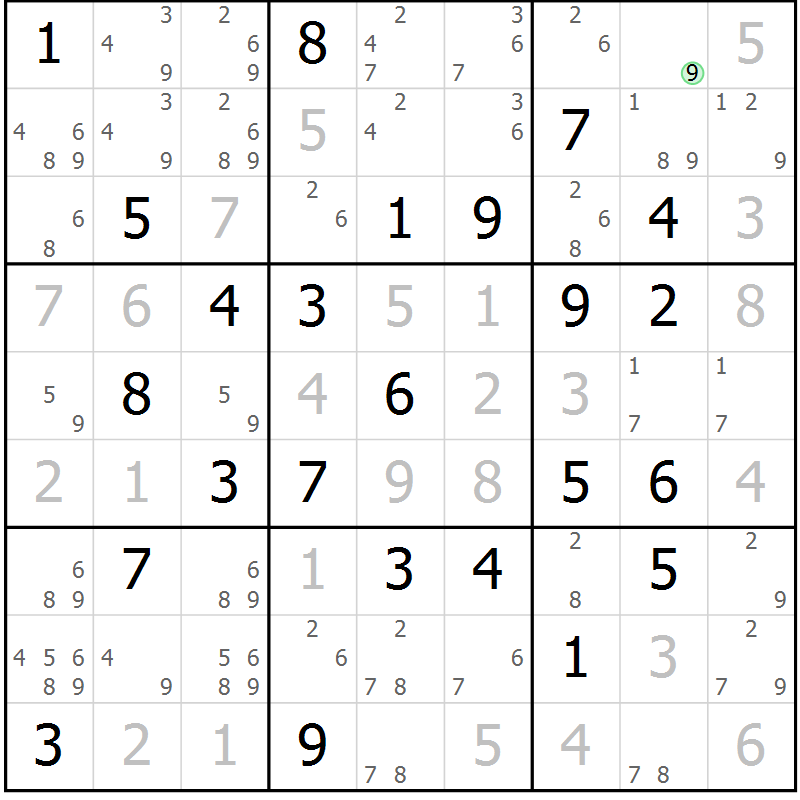 Position des candidats pour la solution de la Gr 76 page 79 du magazine de sudoku Virtuose n° 118