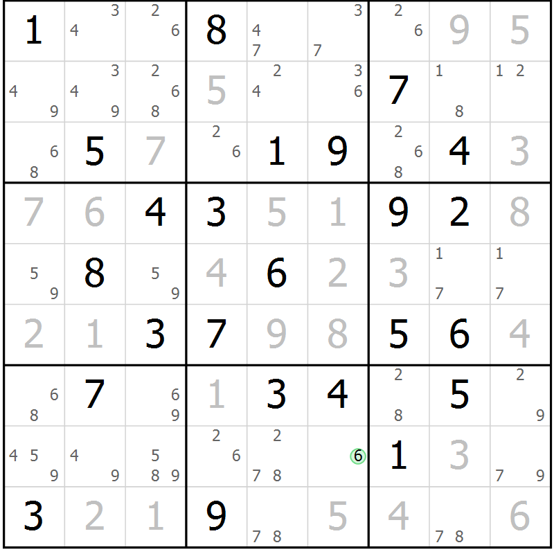 Position des candidats pour la solution de la Gr 76 page 79 du magazine de sudoku Virtuose n° 118