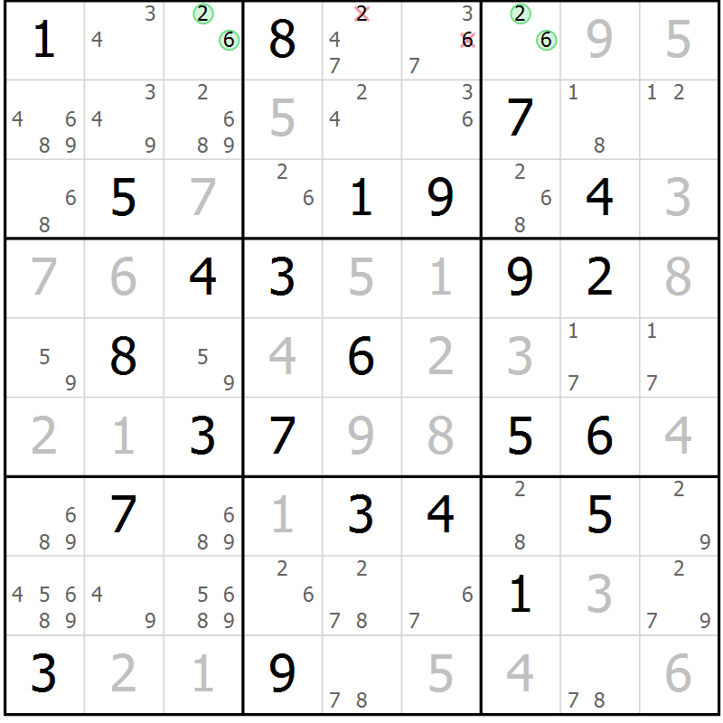 Position des candidats pour la solution de la Gr 76 page 79 du magazine de sudoku Virtuose n° 118