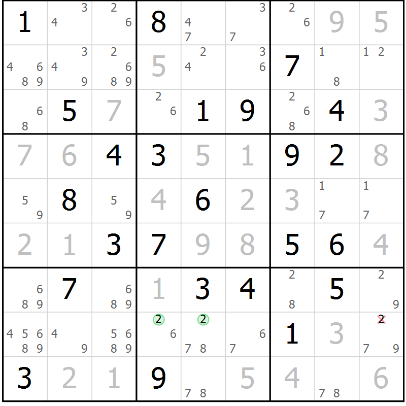 Position des candidats pour la solution de la Gr 76 page 79 du magazine de sudoku Virtuose n° 118