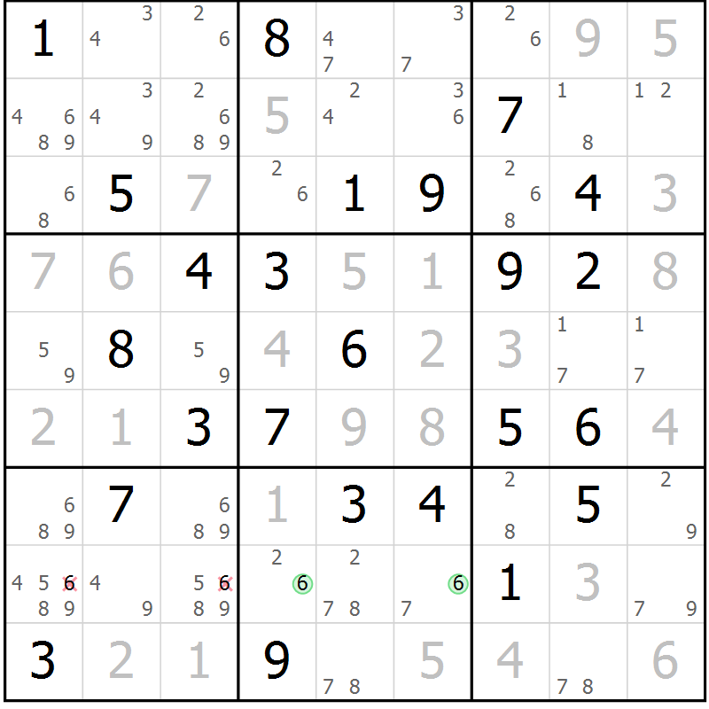 Position des candidats pour la solution de la Gr 76 page 79 du magazine de sudoku Virtuose n° 118