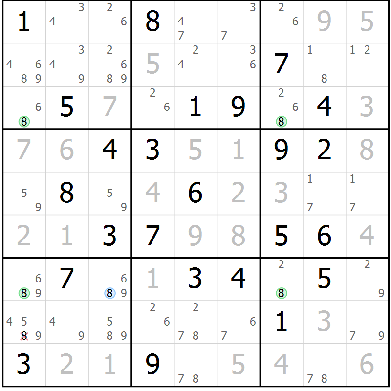 Position des candidats pour la solution de la Gr 76 page 79 du magazine de sudoku Virtuose n° 118
