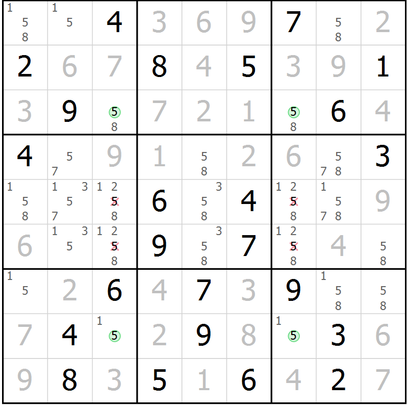 Position des candidats pour la solution de la Gr 77 page 80 du magazine de sudoku Virtuose n° 118