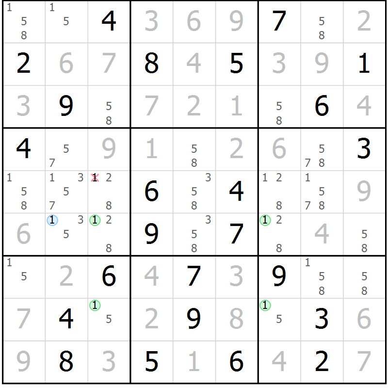Position des candidats pour la solution de la Gr 77 page 80 du magazine de sudoku Virtuose n° 118