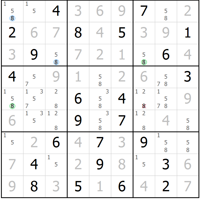 Position des candidats pour la solution de la Gr 77 page 80 du magazine de sudoku Virtuose n° 118