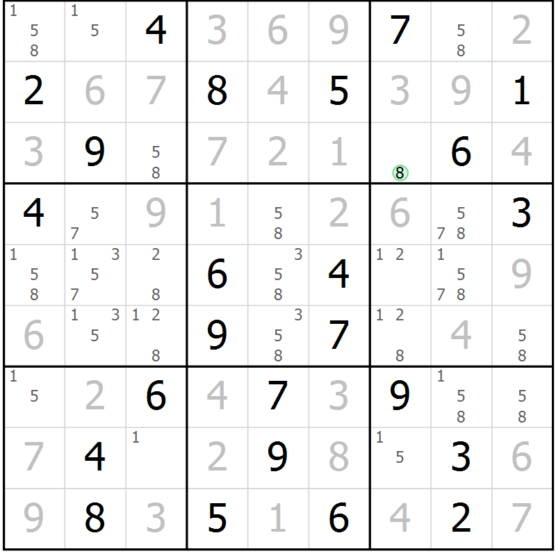 Position des candidats pour la solution de la Gr 77 page 80 du magazine de sudoku Virtuose n° 118