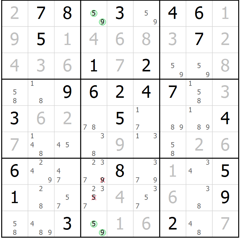 Position des candidats pour la solution de la Gr 78 page 81 du magazine de sudoku Virtuose n° 118