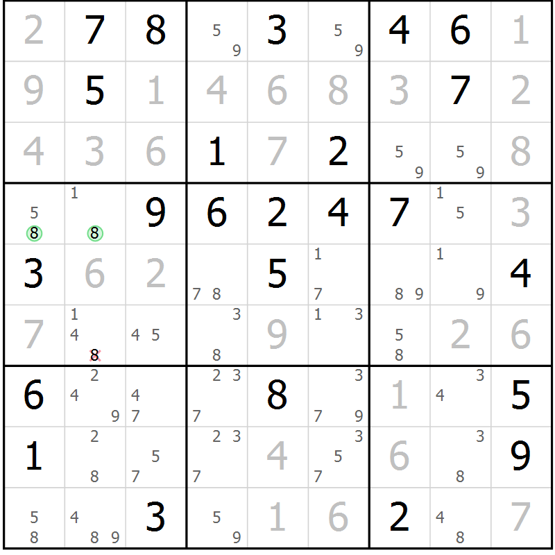 Position des candidats pour la solution de la Gr 78 page 81 du magazine de sudoku Virtuose n° 118