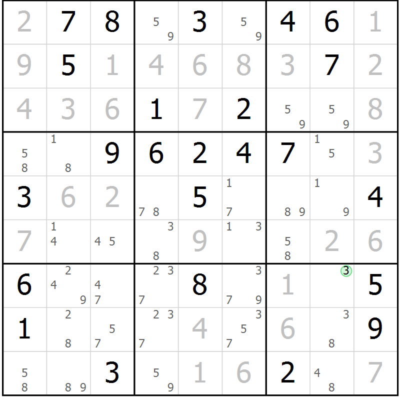 Position des candidats pour la solution de la Gr 78 page 81 du magazine de sudoku Virtuose n° 118