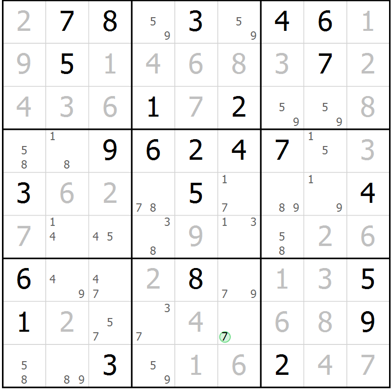 Position des candidats pour la solution de la Gr 78 page 81 du magazine de sudoku Virtuose n° 118