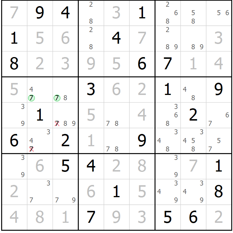 Position des candidats pour la solution de la Gr 79 page 82 du magazine de sudoku Virtuose n° 118