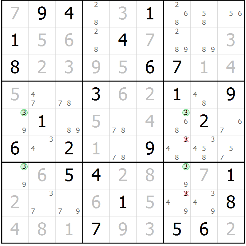 Position des candidats pour la solution de la Gr 79 page 82 du magazine de sudoku Virtuose n° 118