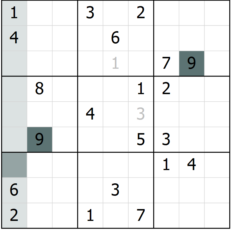 Position des candidats pour la solution de la Gr 8 page 11 du magazine de sudoku Virtuose n° 118