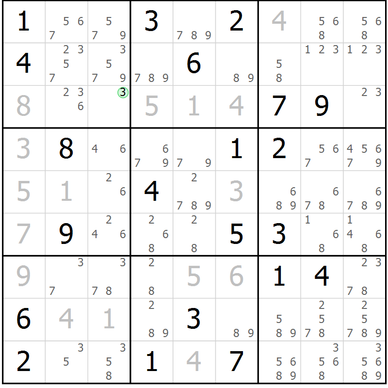 Position des candidats pour la solution de la Gr 8 page 11 du magazine de sudoku Virtuose n° 118