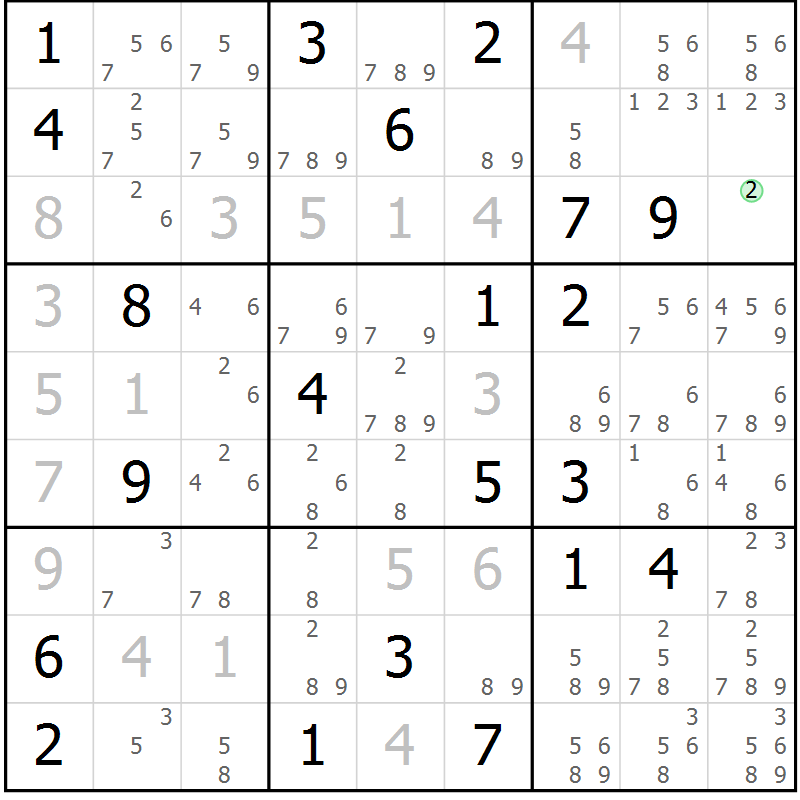 Position des candidats pour la solution de la Gr 8 page 11 du magazine de sudoku Virtuose n° 118