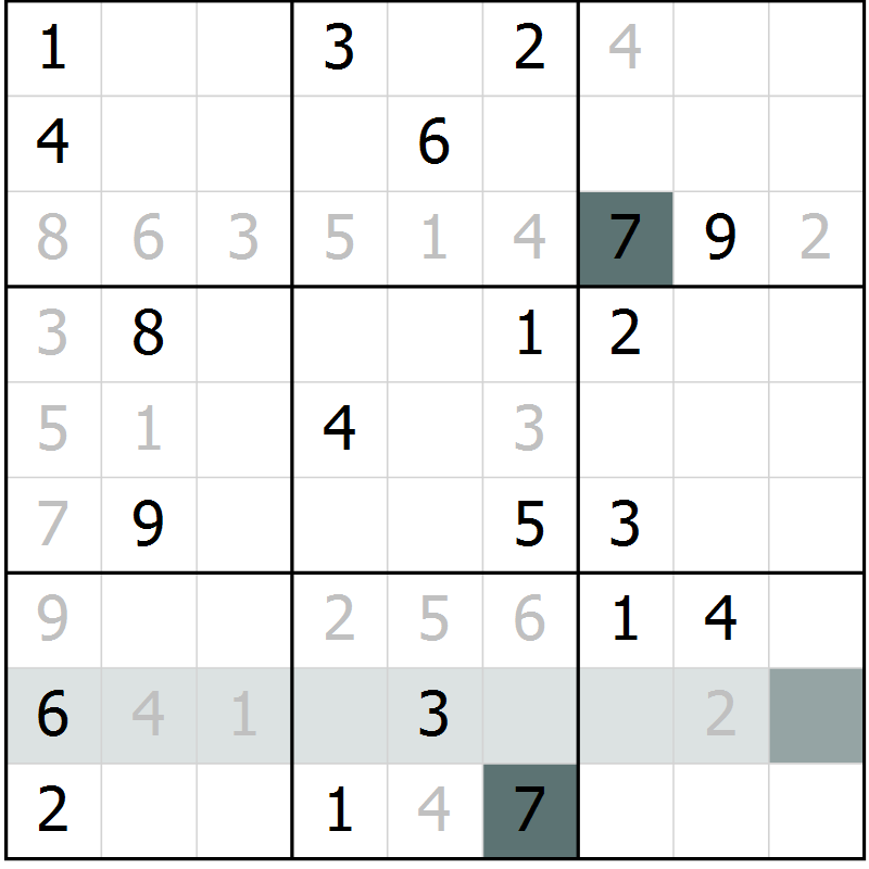 Position des candidats pour la solution de la Gr 8 page 11 du magazine de sudoku Virtuose n° 118