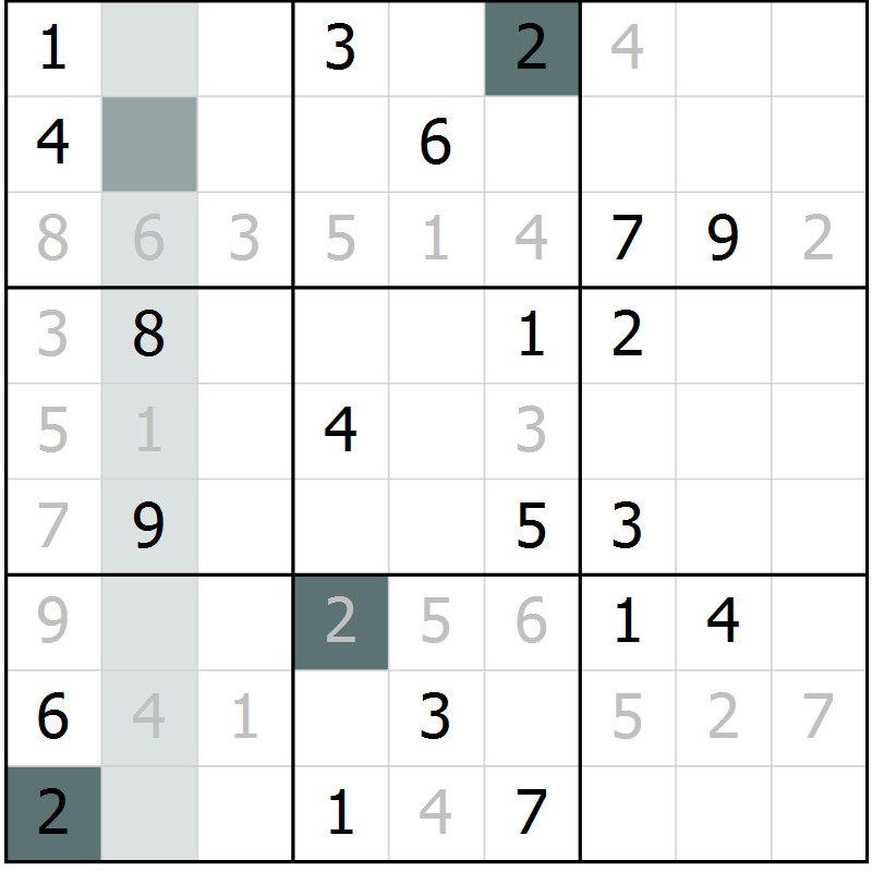 Position des candidats pour la solution de la Gr 8 page 11 du magazine de sudoku Virtuose n° 118