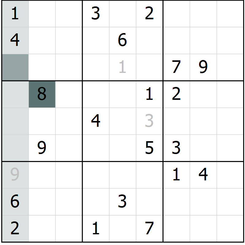 Position des candidats pour la solution de la Gr 8 page 11 du magazine de sudoku Virtuose n° 118