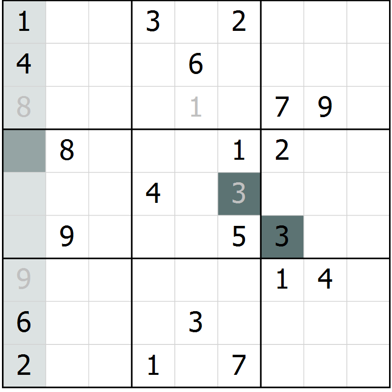 Position des candidats pour la solution de la Gr 8 page 11 du magazine de sudoku Virtuose n° 118