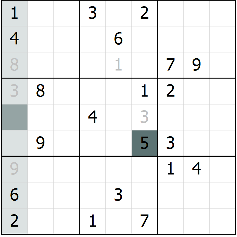 Position des candidats pour la solution de la Gr 8 page 11 du magazine de sudoku Virtuose n° 118