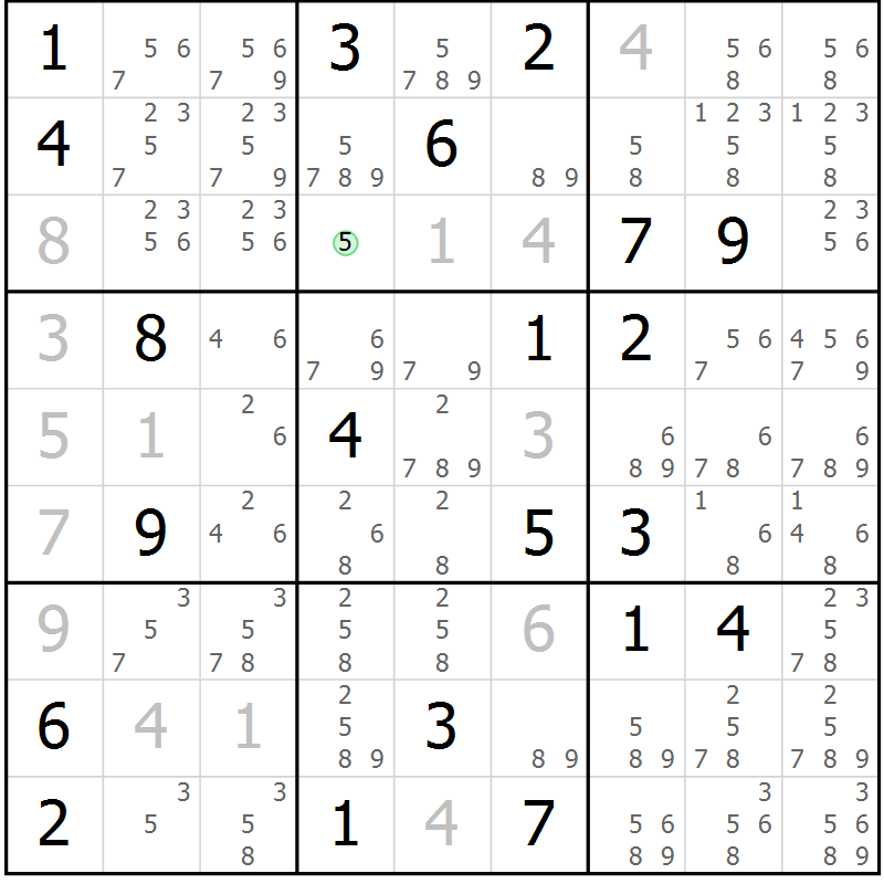 Position des candidats pour la solution de la Gr 8 page 11 du magazine de sudoku Virtuose n° 118