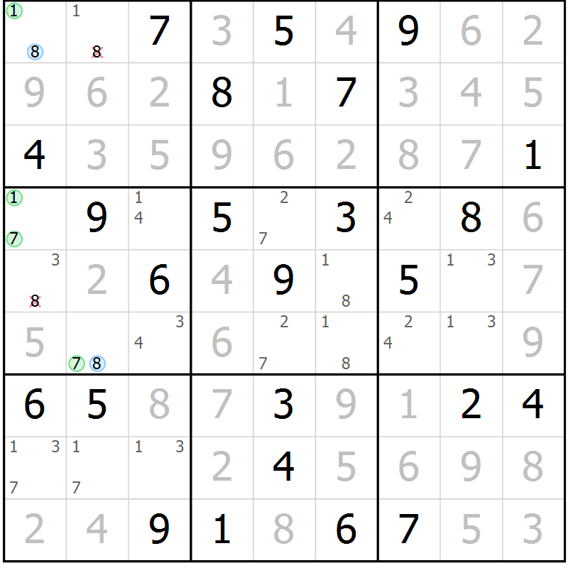 Position des candidats pour la solution de la Gr 80 page 83 du magazine de sudoku Virtuose n° 118
