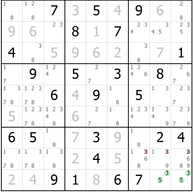 Position des candidats pour la solution de la Gr 80 page 83 du magazine de sudoku Virtuose n° 118