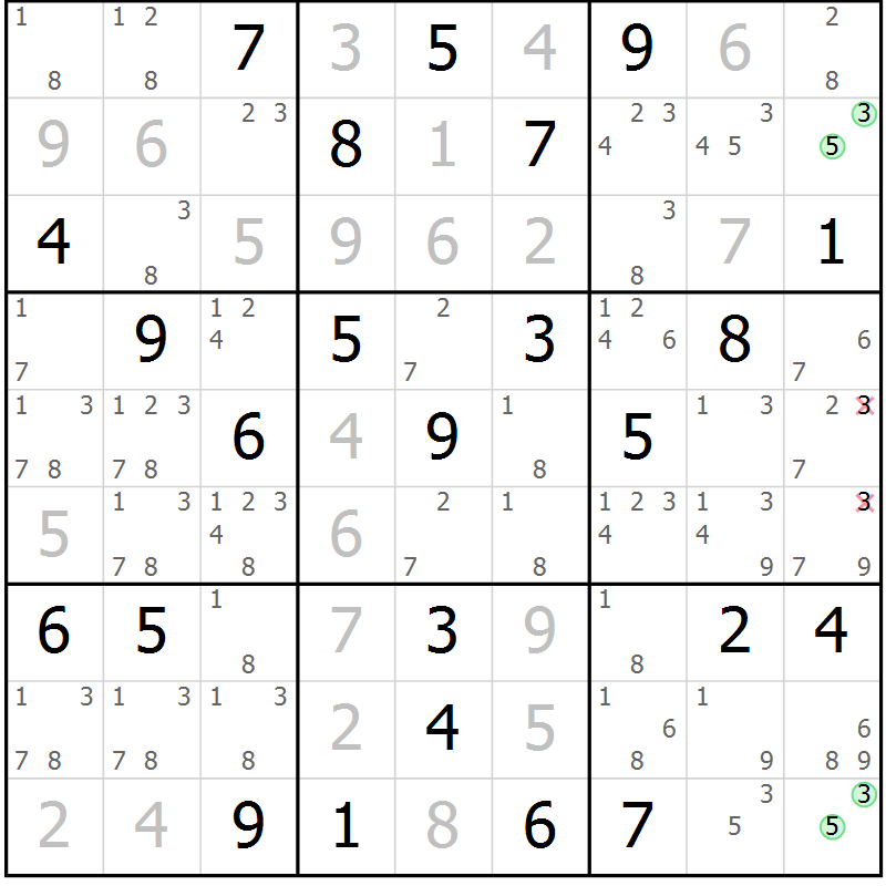 Position des candidats pour la solution de la Gr 80 page 83 du magazine de sudoku Virtuose n° 118
