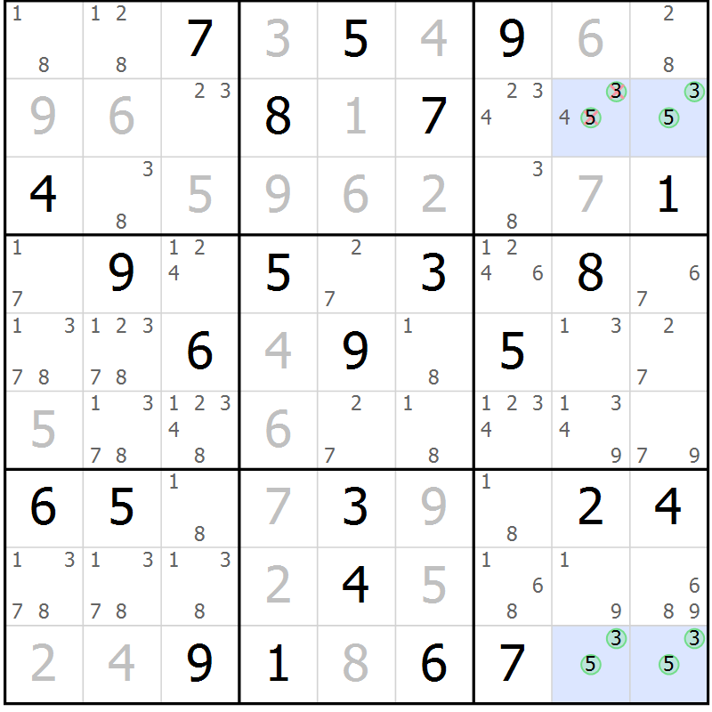 Position des candidats pour la solution de la Gr 80 page 83 du magazine de sudoku Virtuose n° 118