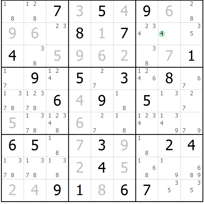 Position des candidats pour la solution de la Gr 80 page 83 du magazine de sudoku Virtuose n° 118