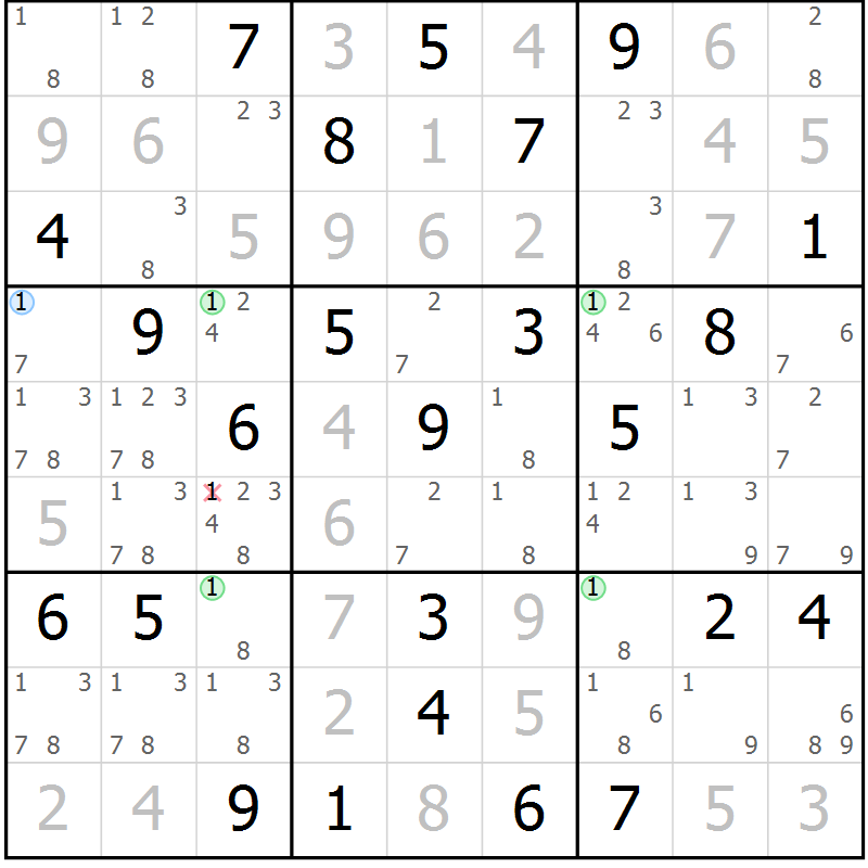 Position des candidats pour la solution de la Gr 80 page 83 du magazine de sudoku Virtuose n° 118