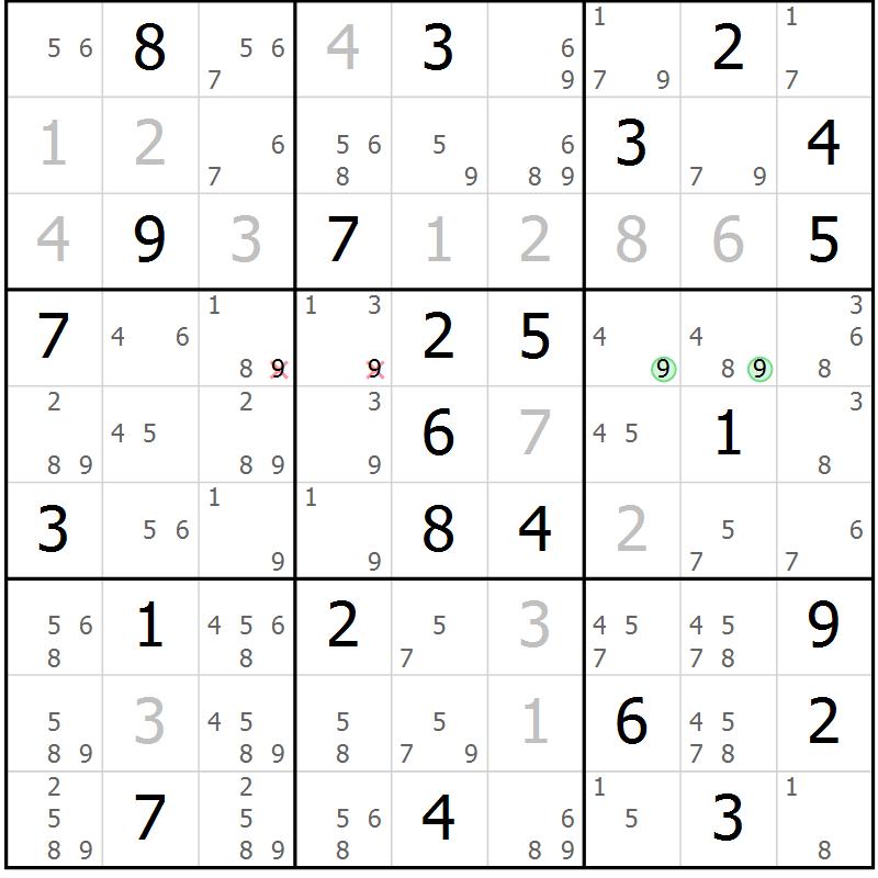 Position des candidats pour la solution de la Gr 81 page 84 du magazine de sudoku Virtuose n° 118