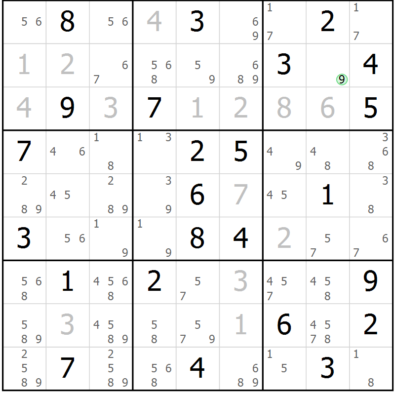 Position des candidats pour la solution de la Gr 81 page 84 du magazine de sudoku Virtuose n° 118