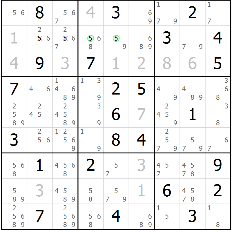 Position des candidats pour la solution de la Gr 81 page 84 du magazine de sudoku Virtuose n° 118